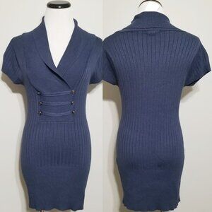 NEW Sweater Project Blue Military Ribbed Tunic Top - Sz L Whimsigoth Preppy